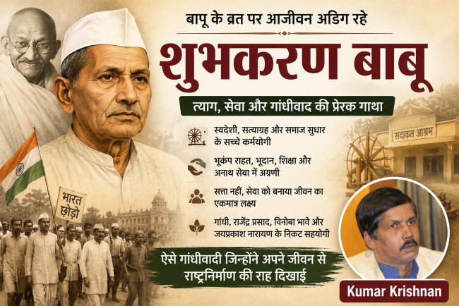 बापू के व्रत पर आजीवन अडिग रहे शुभकरण बाबू: गांधीवादी जीवन, सेवा और राष्ट्रनिर्माण की प्रेरक गाथा