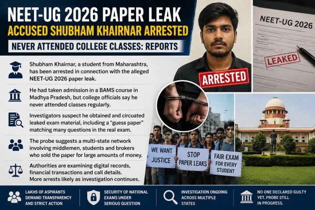 **NEET-UG 2026 Leak Probe: Arrested Suspect Shubham Khairnar Reportedly Never Attended College Classes**