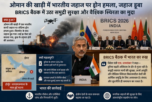 ओमान की खाड़ी में संदिग्ध ड्रोन हमले के बाद भारतीय कार्गो जहाज डूबा, नई दिल्ली BRICS बैठक में उठा समुद्री सुरक्षा का मुद्दा