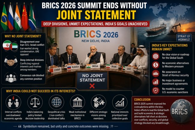 ब्रिक्स 2026 बैठक: संयुक्त बयान के बिना समाप्त हुआ शिखर सम्मेलन, भारत अपने हितों में क्यों सफल नहीं हो पाया