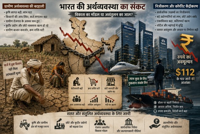 भारत की अर्थव्यवस्था का संकट: निजीकरण, ग्रामीण विनाश और बढ़ती आर्थिक असमानता