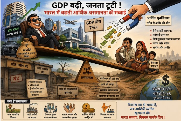 गरीब से अमीर की ओर आर्थिक पुनर्वितरण, शेयर बजार में चमक, जी.डी.पी. बढ़ी, जनता फटेहाल