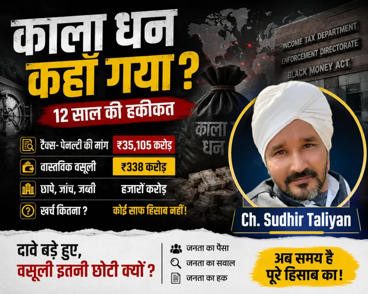 काला धन कहाँ गया? 12 साल की मोदी सरकार में ₹35,105 करोड़ की मांग, वसूली सिर्फ ₹338 करोड़!